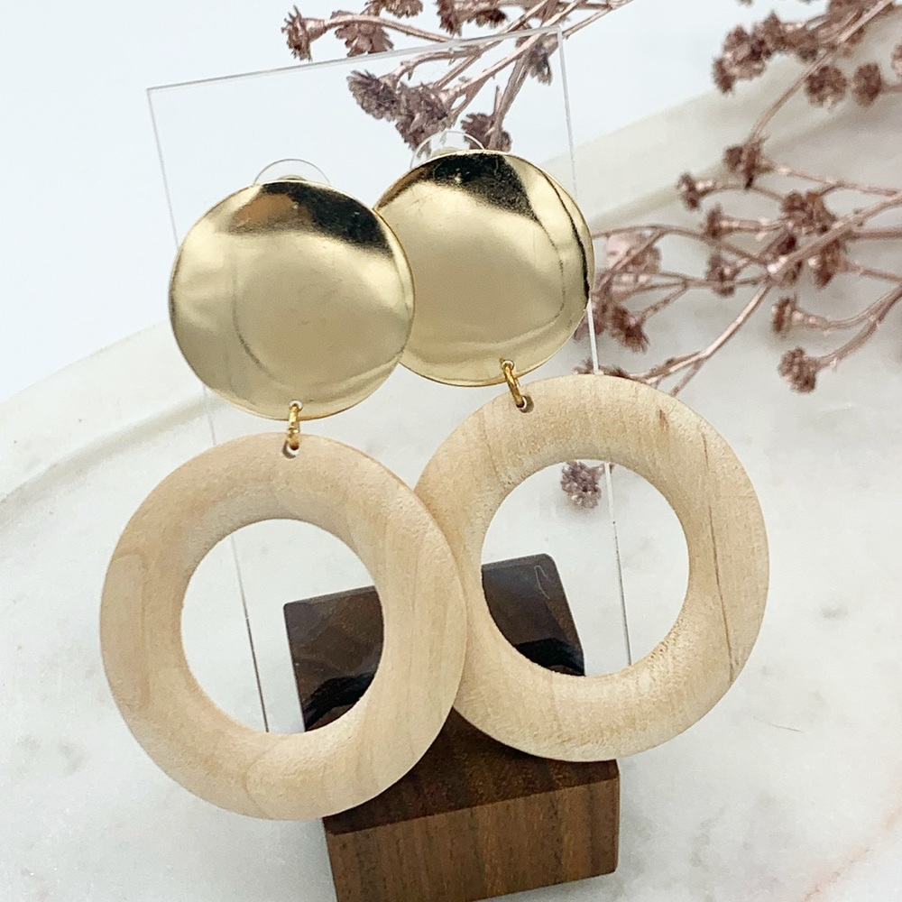 Wooden Hoop Drop Earrings
